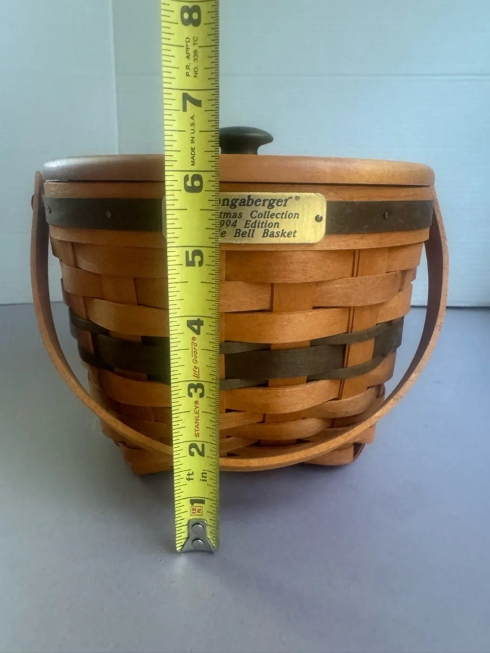 Longaberger 1994 Jingle Bell Basket with Handle and Lid